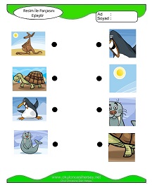 okul öncesi çocuklar Resim ile Parçasını Eşleştir çalışma sayfaları